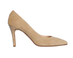 Women's nude Heel. Cushioned insole. Cashmere is made in Italy. Comfortable Shoe. Light colored. Light tan. Tan. White