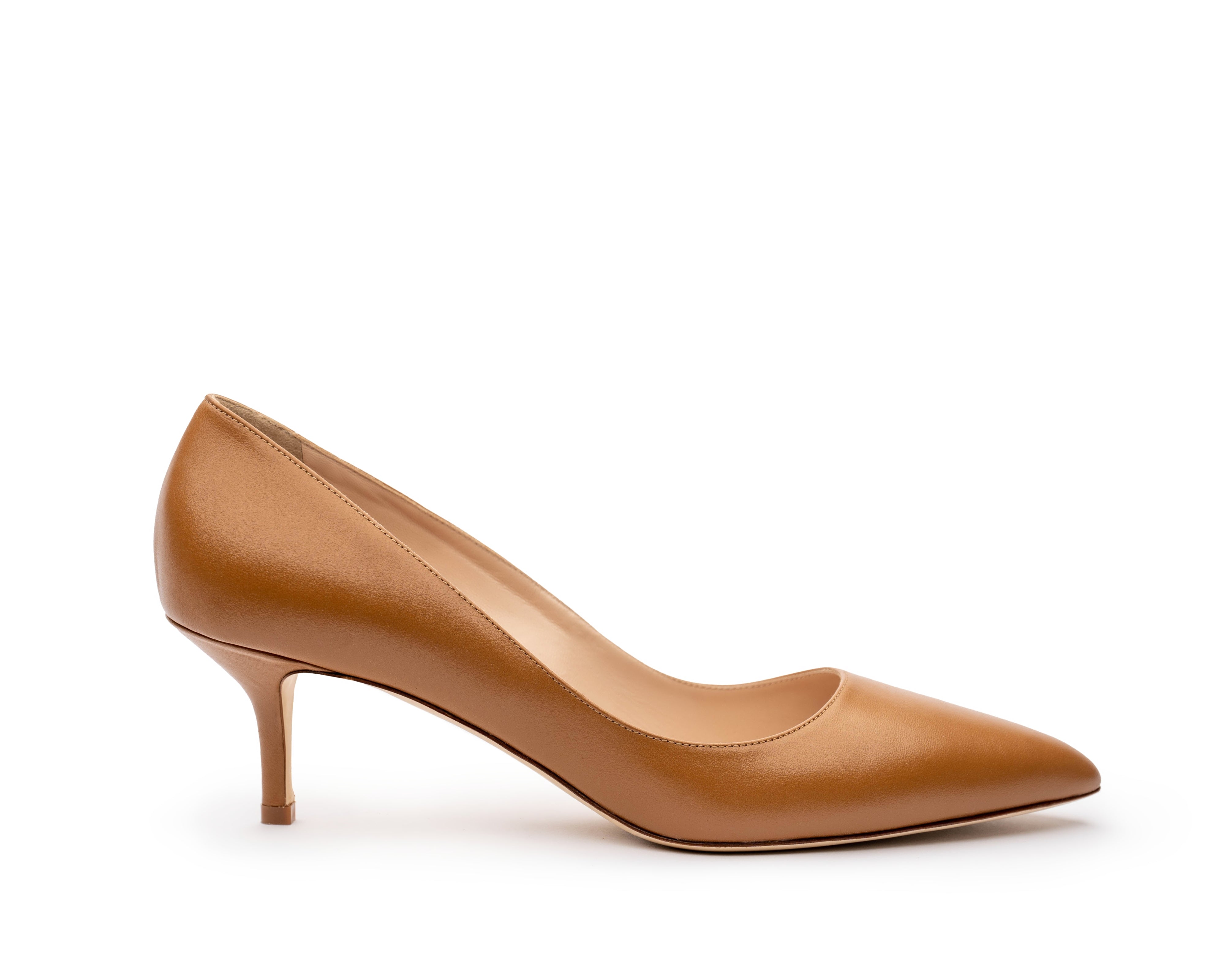 Cushioned insole women's heel comfortable Italian nude pumps. Tan brown color business shoes. Nude shoe true to you.