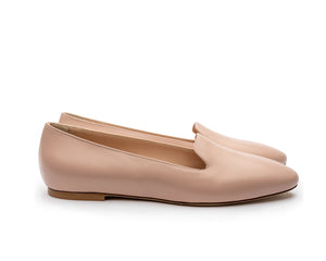 Women's nude loafers. Women's flats. Office flats. Office loafers. Causal shoes. Italian leather. Fair Pink loafers.