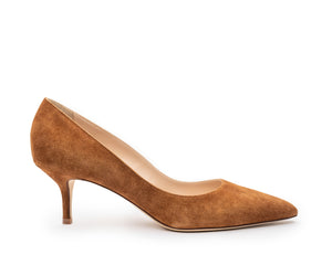 Cushioned insole women's heel comfortable Italian nude pumps. Tan brown business shoes.